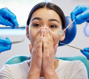 woman scared of the dentist